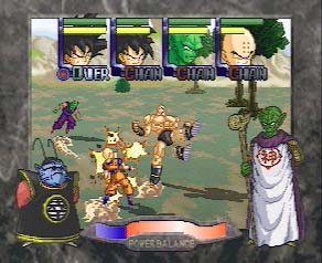 Kaiohsama and Kamisama watch as Gohan, Piccolo, and Kuririn fight Nappa